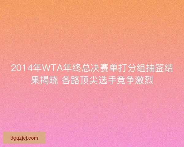 2014年WTA年终总决赛单打分组抽签结果揭晓 各路顶尖选手竞争激烈